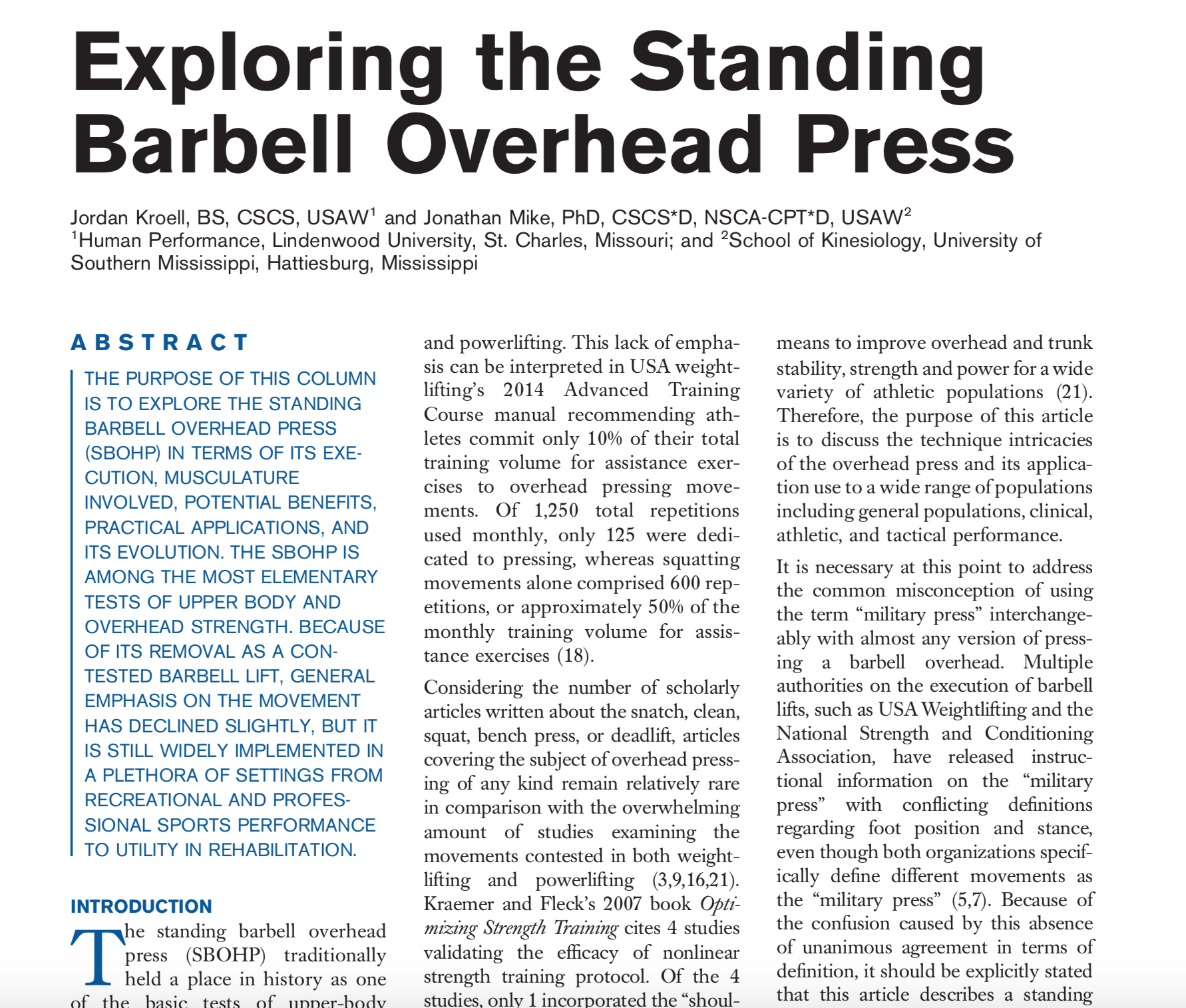 Exploring the Standing Barbell Overhead Press